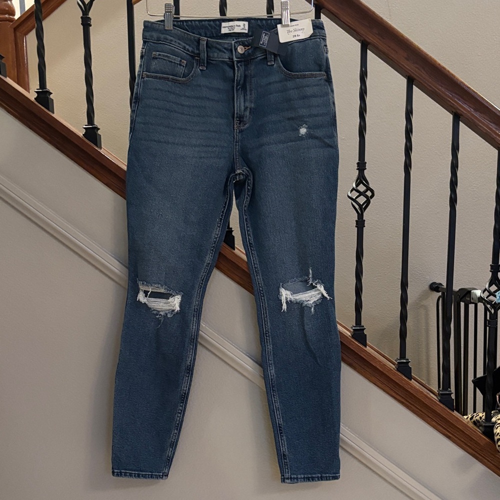 Abercrombie high rise, the skinny, Distressed Blue Jeans